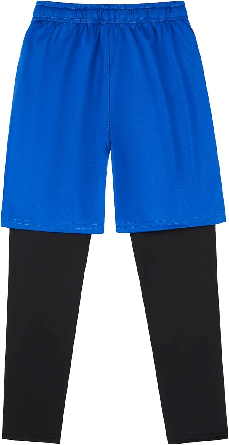 DANI CHINS Boys 2 in 1 Athletic Active Leggings Sports Running Quick Dry Breathable Compression Pants