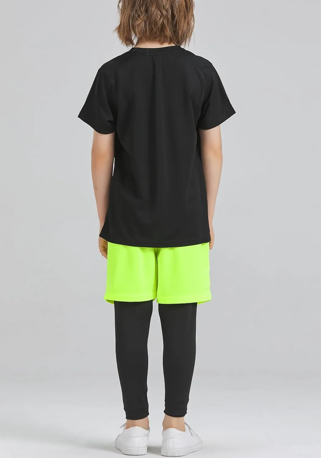 DANI CHINS Boys 2 in 1 Athletic Active Leggings Sports Running Quick Dry Breathable Compression Pants