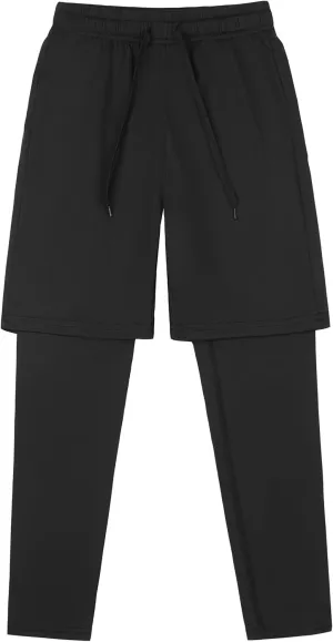 DANI CHINS Boys 2 in 1 Athletic Active Leggings Sports Running Quick Dry Breathable Compression Pants