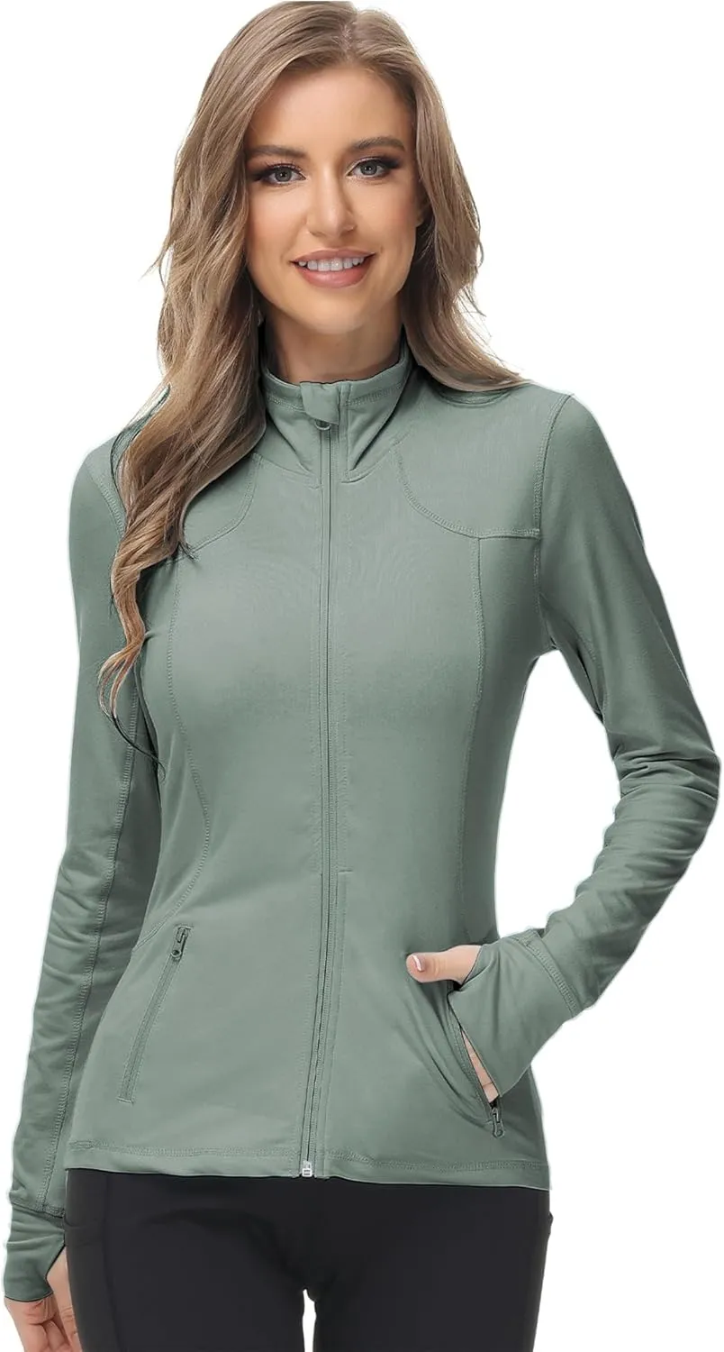 Dolcevida Womens Sports Jackets Zip Up Workout Yoga Jacket with Pockets
