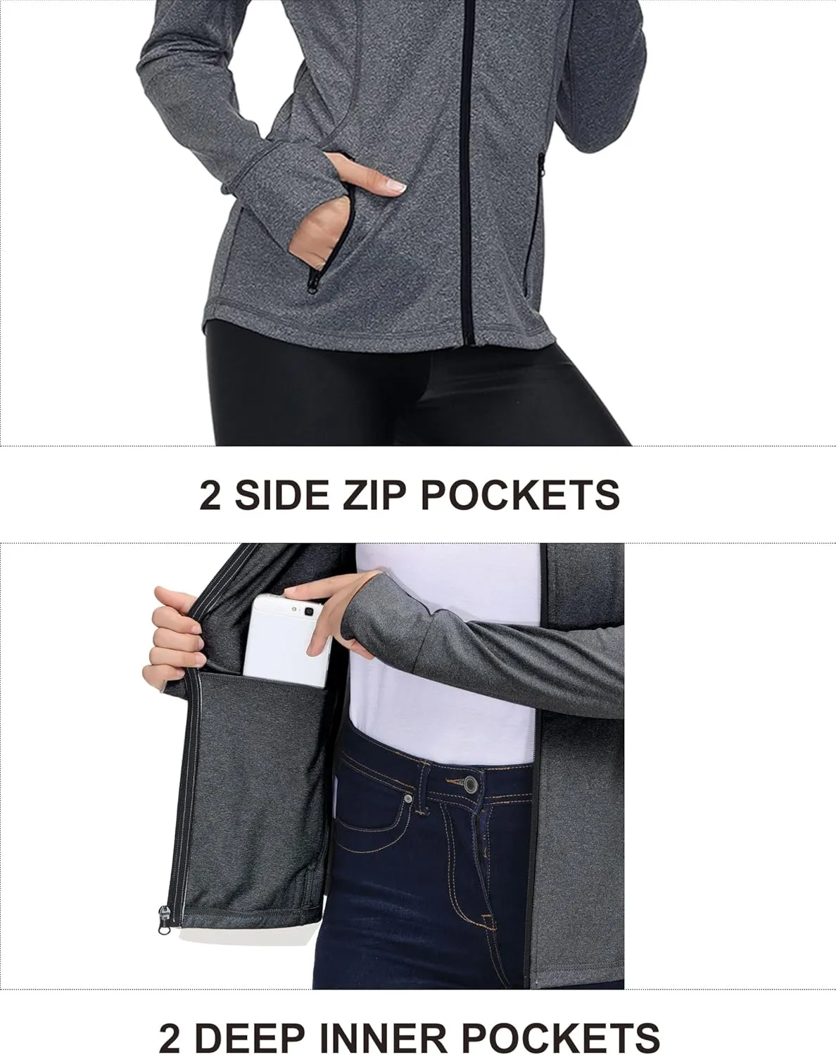 Dolcevida Womens Sports Jackets Zip Up Workout Yoga Jacket with Pockets