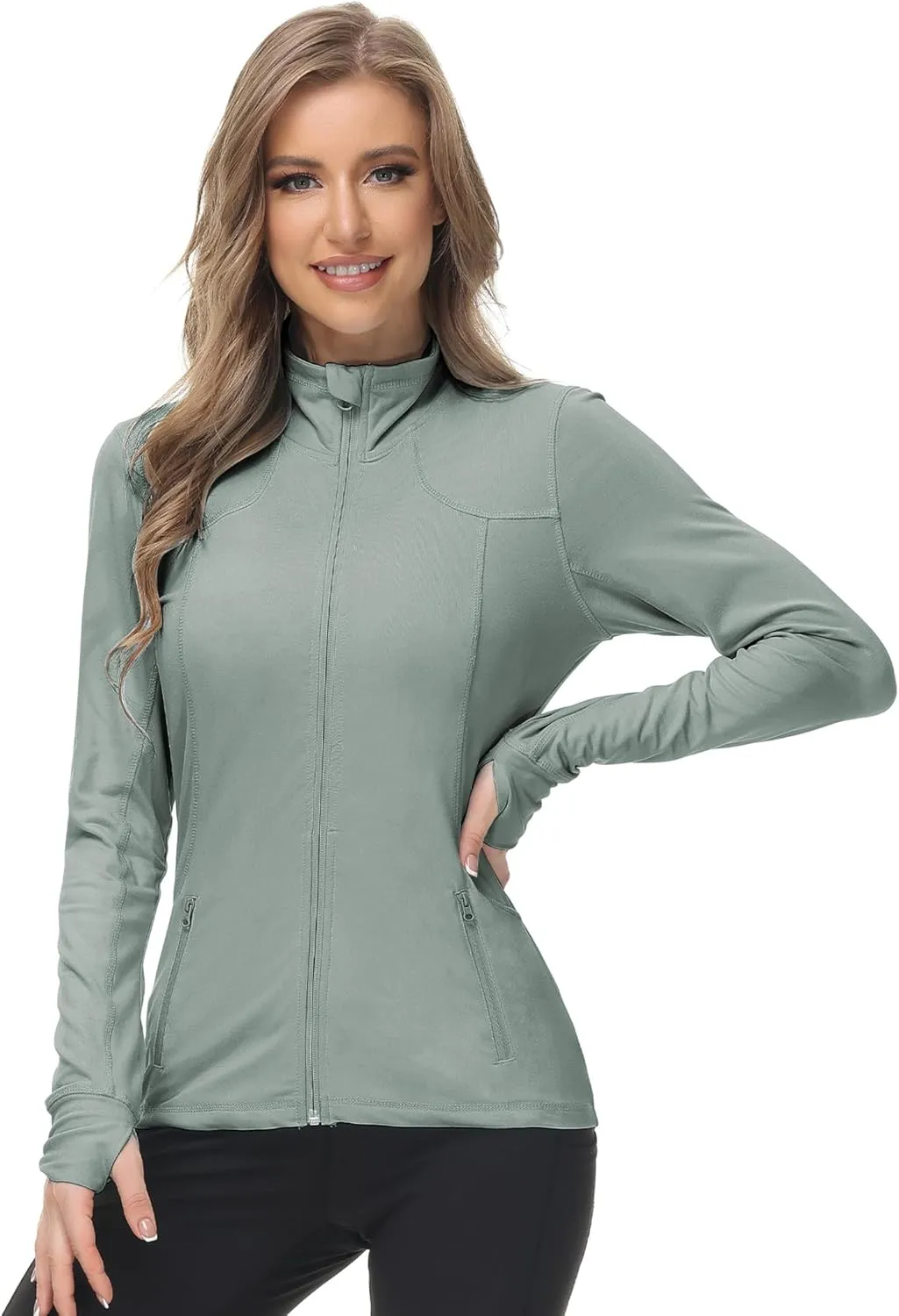 Dolcevida Womens Sports Jackets Zip Up Workout Yoga Jacket with Pockets