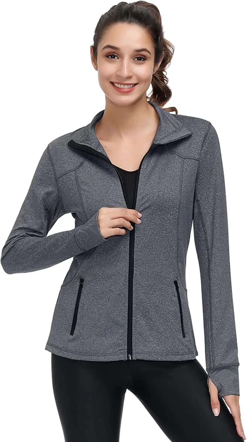 Dolcevida Womens Sports Jackets Zip Up Workout Yoga Jacket with Pockets