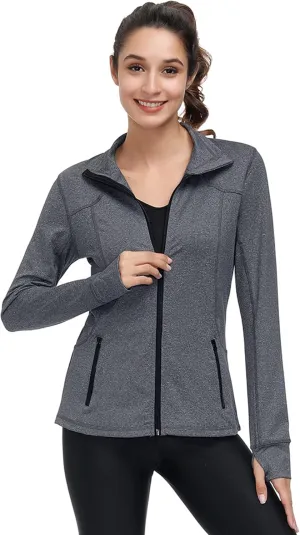 Dolcevida Womens Sports Jackets Zip Up Workout Yoga Jacket with Pockets