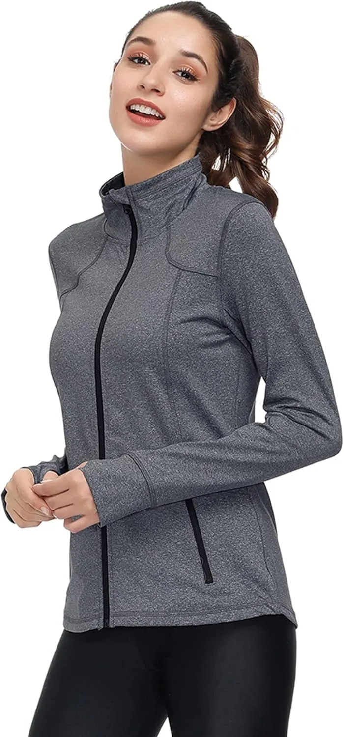 Dolcevida Womens Sports Jackets Zip Up Workout Yoga Jacket with Pockets