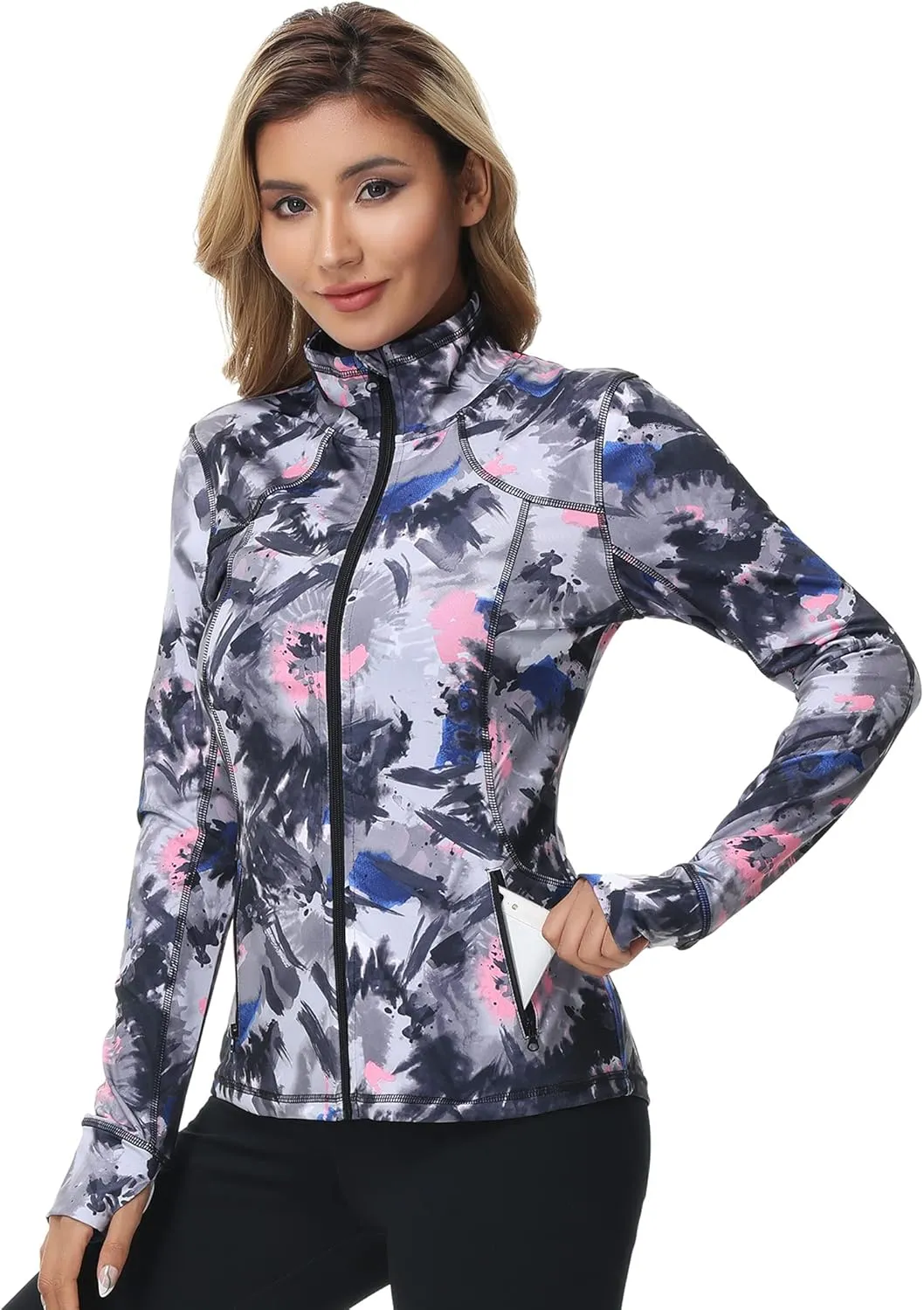 Dolcevida Womens Sports Jackets Zip Up Workout Yoga Jacket with Pockets