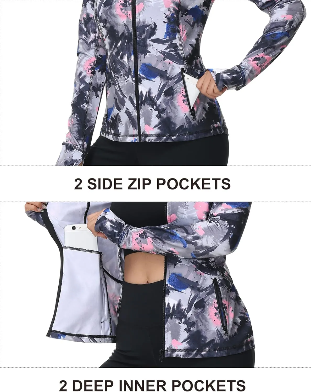 Dolcevida Womens Sports Jackets Zip Up Workout Yoga Jacket with Pockets