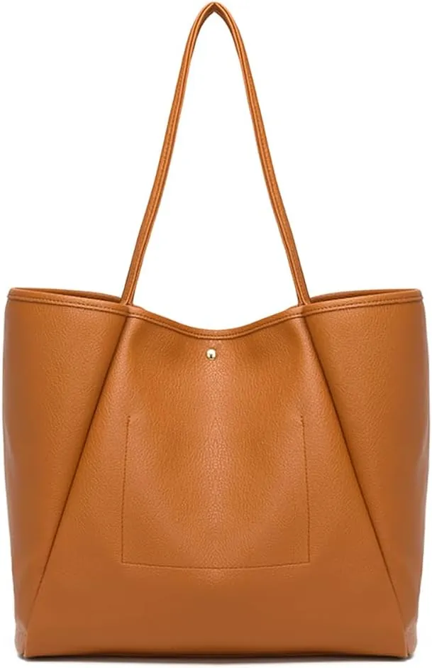 Dreubea Large Leather Tote Bag for Women - Big Work Bag, Spacious Minimalist Handbag, Laptop Tote for Travel & Office