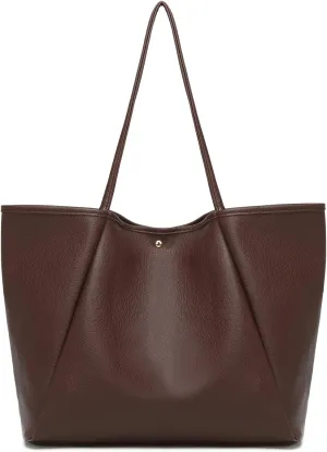 Dreubea Large Leather Tote Bag for Women - Big Work Bag, Spacious Minimalist Handbag, Laptop Tote for Travel & Office