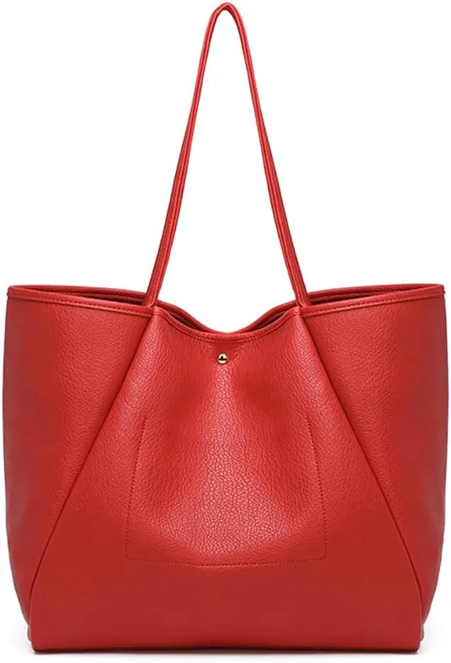 Dreubea Large Leather Tote Bag for Women - Big Work Bag, Spacious Minimalist Handbag, Laptop Tote for Travel & Office
