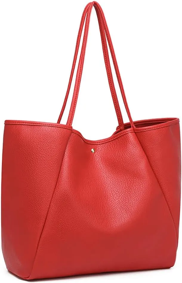 Dreubea Large Leather Tote Bag for Women - Big Work Bag, Spacious Minimalist Handbag, Laptop Tote for Travel & Office