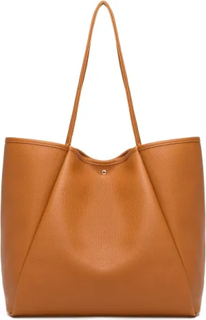 Dreubea Large Leather Tote Bag for Women - Big Work Bag, Spacious Minimalist Handbag, Laptop Tote for Travel & Office