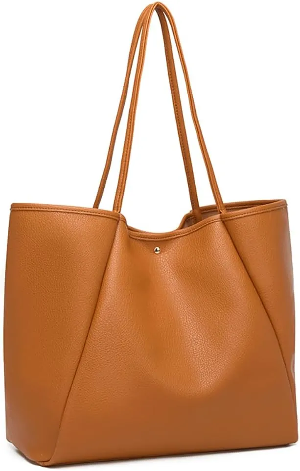 Dreubea Large Leather Tote Bag for Women - Big Work Bag, Spacious Minimalist Handbag, Laptop Tote for Travel & Office
