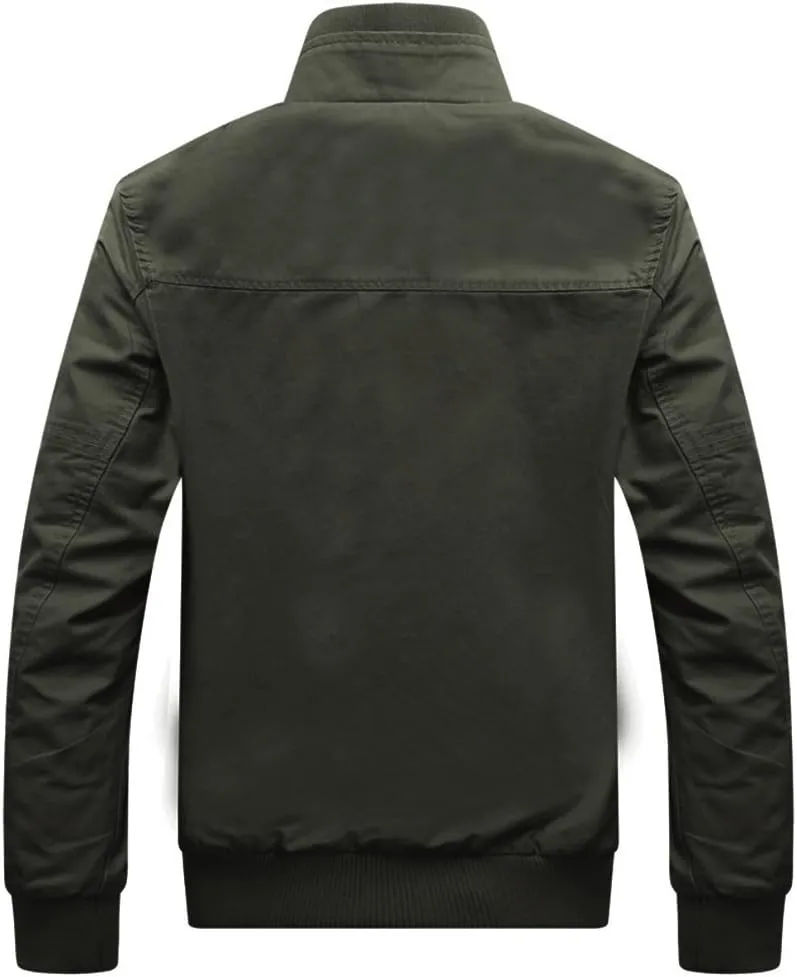 Dwar Men's Casual Washed Cotton Military Outdoor Jackets with Shoulder Straps