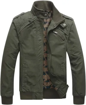 Dwar Men's Casual Washed Cotton Military Outdoor Jackets with Shoulder Straps