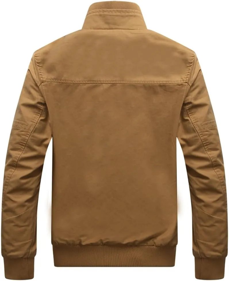 Dwar Men's Casual Washed Cotton Military Outdoor Jackets with Shoulder Straps