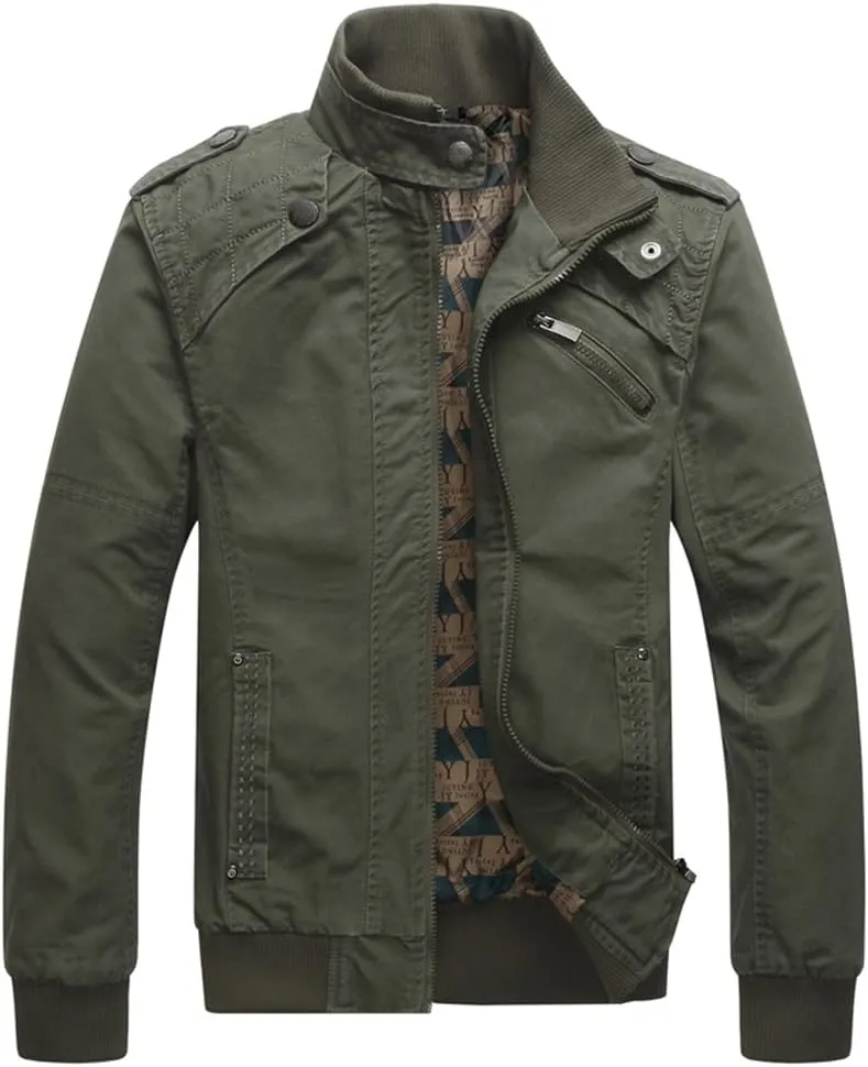 Dwar Men's Casual Washed Cotton Military Outdoor Jackets with Shoulder Straps