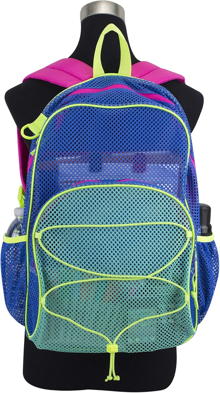 Eastsport DYB New Mesh Hiking Backpack Lightweight Bungee See Through for Travel, College, Swim, Gym Bag, 17.5 x 12.5 x 5.5 Inches Dynamic Blue Pink