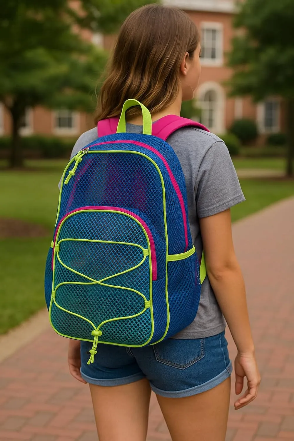 Eastsport DYB New Mesh Hiking Backpack Lightweight Bungee See Through for Travel, College, Swim, Gym Bag, 17.5 x 12.5 x 5.5 Inches Dynamic Blue Pink