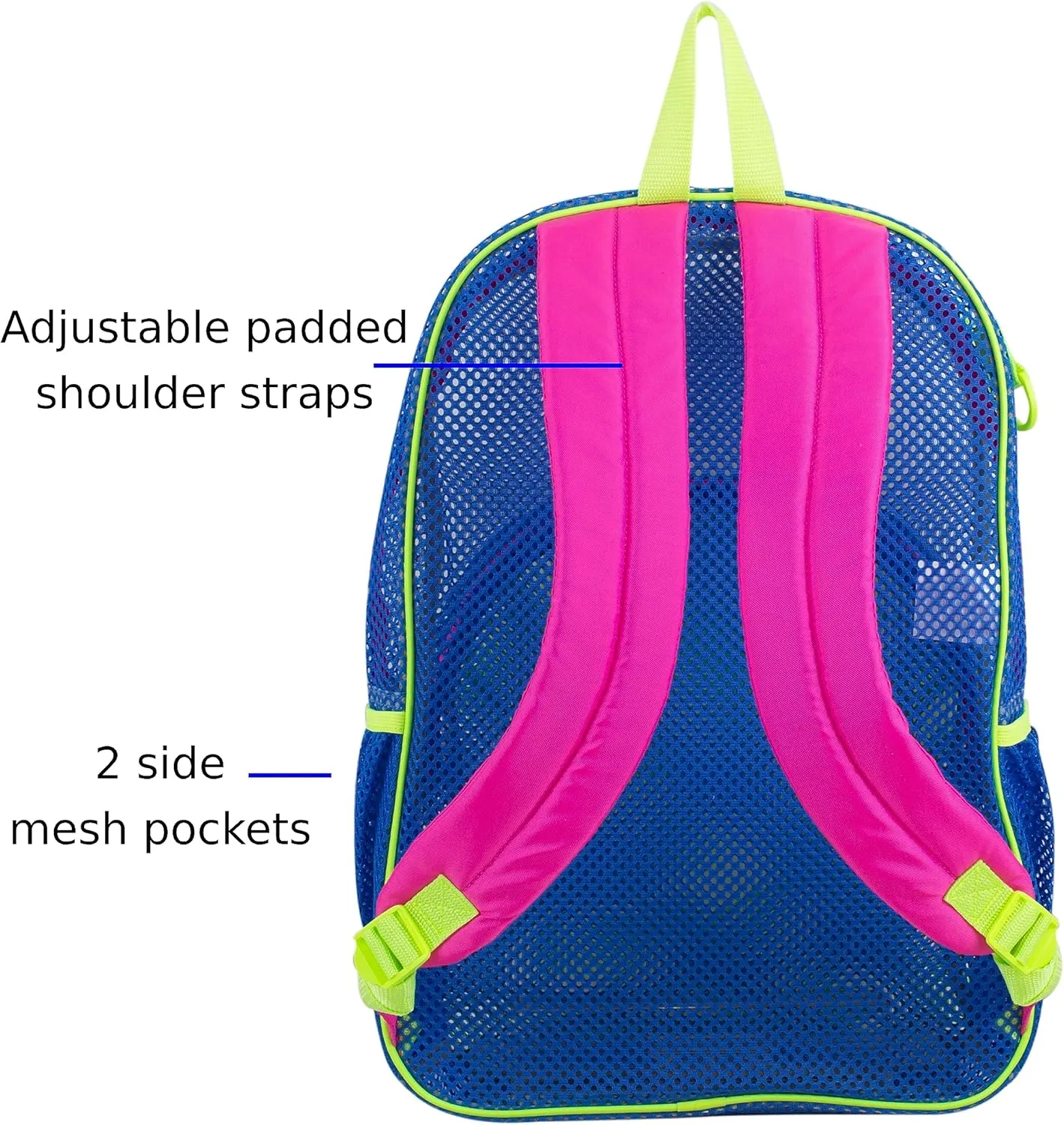 Eastsport DYB New Mesh Hiking Backpack Lightweight Bungee See Through for Travel, College, Swim, Gym Bag, 17.5 x 12.5 x 5.5 Inches Dynamic Blue Pink