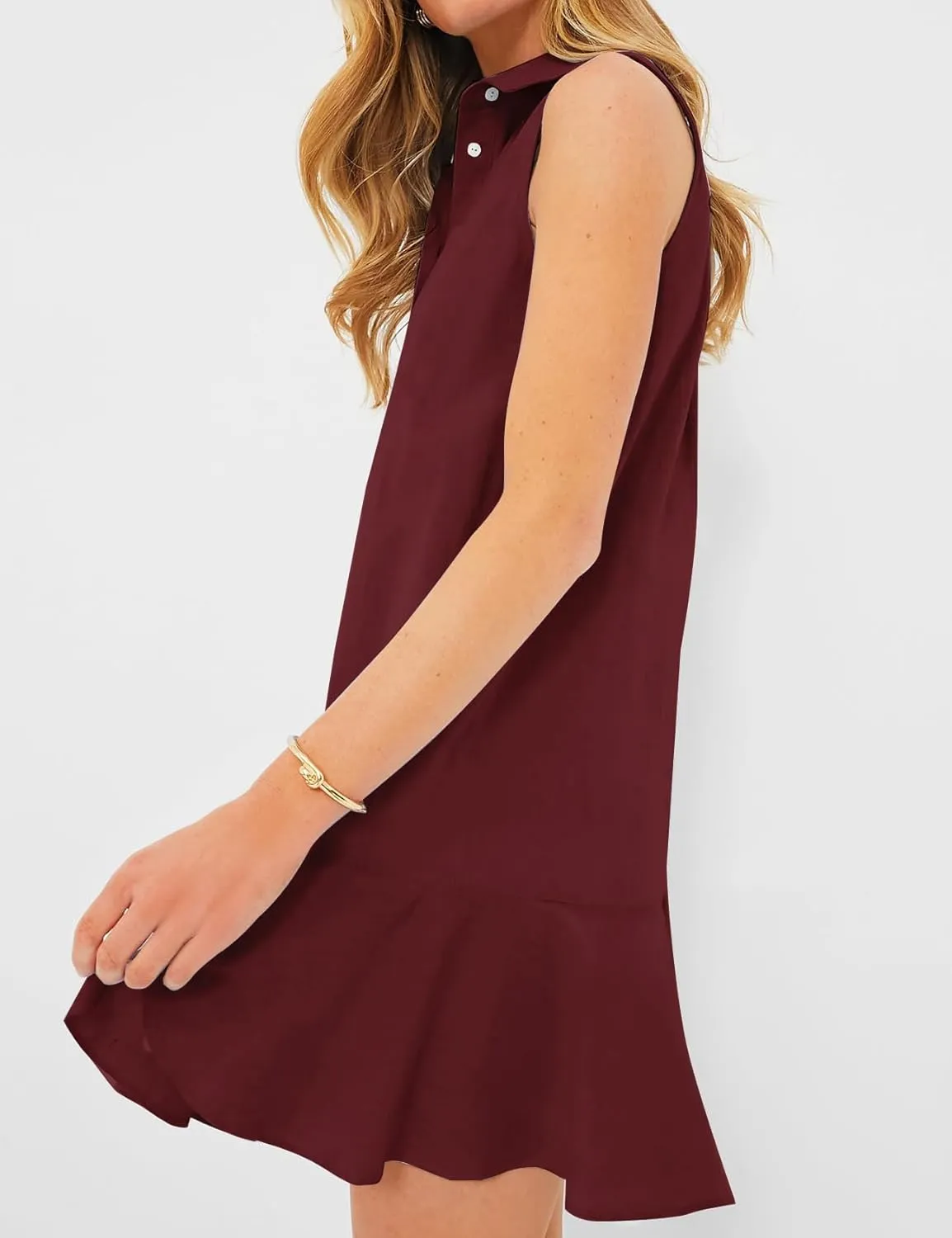 Eisctnd Womens Sleeveless Shirt Dress 2025 Ruffle Hem Cotton Tunic Tank Dress with Pocket Button Up Swing Shift Mini Dresses