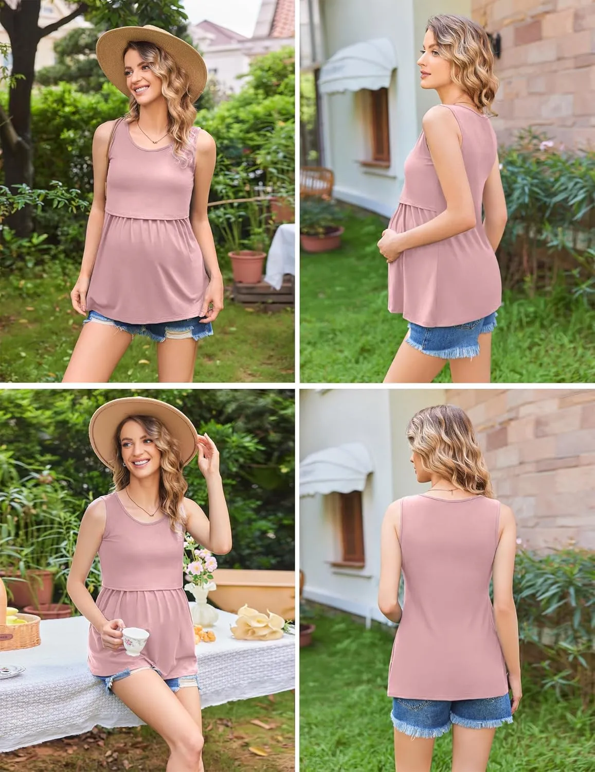 Ekouaer Women's Maternity Nursing Tank Tops Sleeveless Scoop Neck Breastfeeding Shirt 3 Pack Double Layer Pregnancy Clothes
