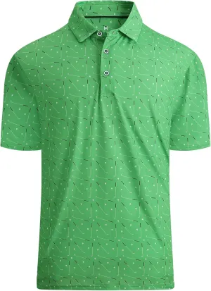 Esabel.C Golf Shirts for Men Dry Fit Performance Short Sleeve Print Moisture Wicking Collared Shirt