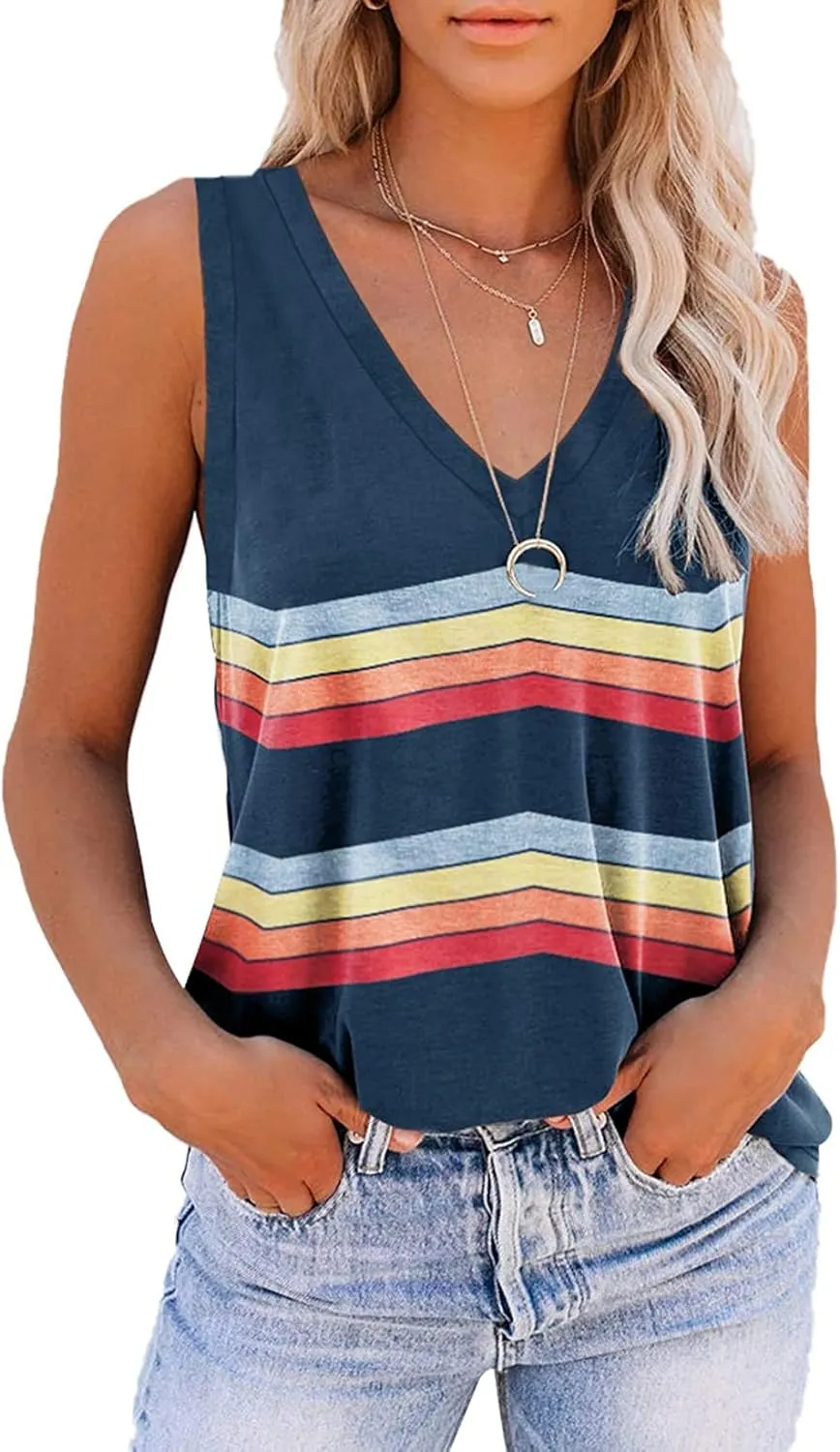 ETCYY Women's Sleeveless V Neck Tank Tops Summer Trendy 2025 Causal Cute Printed Loose Fit Workout Athletic Yoga Shirts