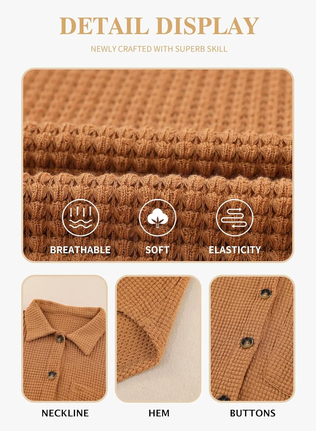 Eytino Womens Plus Size Boyfriend Shirts Casual Long Sleeve Button Down Oversized Waffle Knit Shacket Jacket(1X-5X)