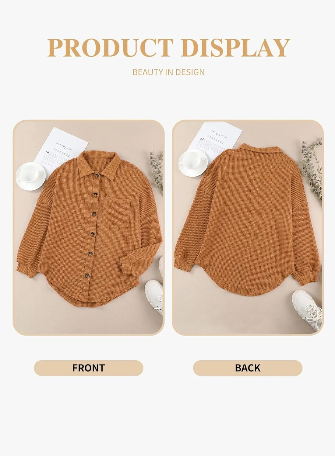Eytino Womens Plus Size Boyfriend Shirts Casual Long Sleeve Button Down Oversized Waffle Knit Shacket Jacket(1X-5X)