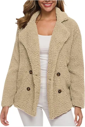 Fleece Winter Jacket for Women,Women's Fashion Casual Padded Thickened Lambswool Warm Fuzzy Sherpa Coats Cardigan