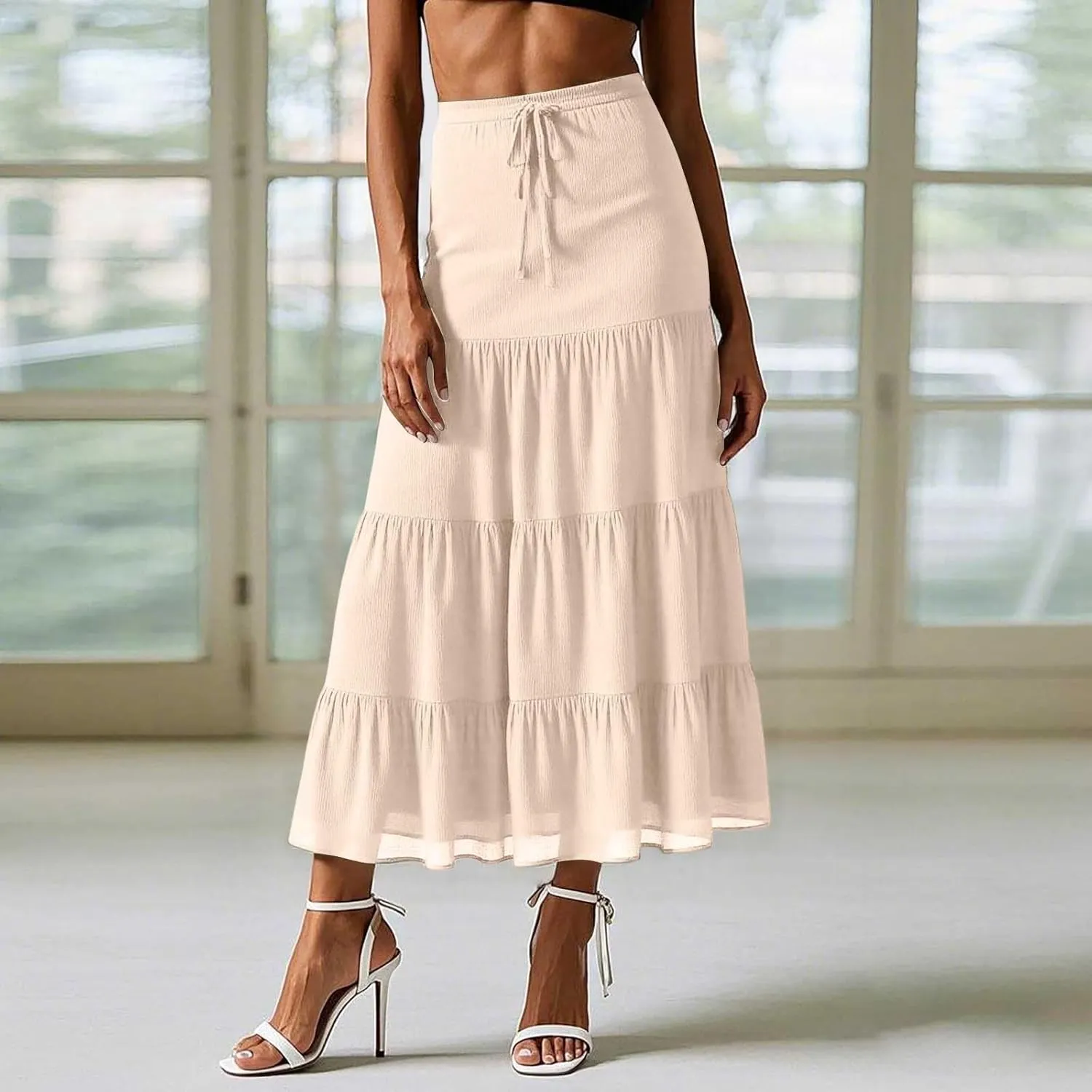Floral Maxi Skirt for Women Elastic Waist Boho Flowy Midi Long Skirts 2025 Summer Beach A-Line Swing Skirts