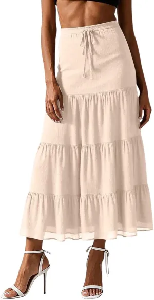 Floral Maxi Skirt for Women Elastic Waist Boho Flowy Midi Long Skirts 2025 Summer Beach A-Line Swing Skirts