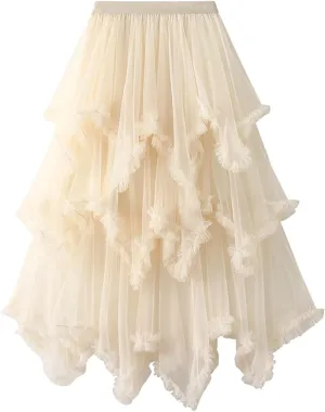 Flowy Skirt for Women Spring Elastic Women Mesh Solid Skirt A Line Color Waist Long Skirt High Skirt Womens