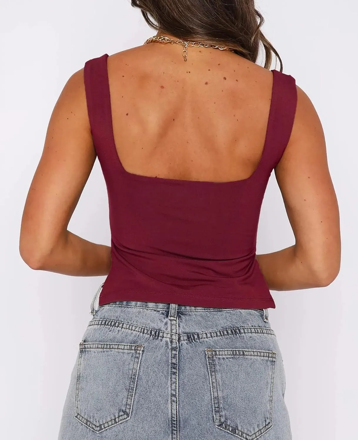 ForeFair Women Sleeveless Backless Crop Tank Top Summer Going Out Outfits Cute Pleated Sweetheart Neck Strappy Y2K Slits Tops