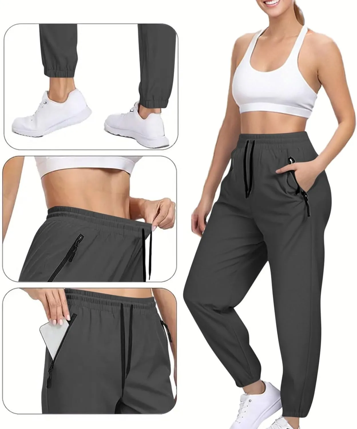 FZVYD Women's Athletic Pants Ice Silk Sweatpants Stretch Drawstring Jogger Running Trousers Summer Breathable Casual Pants