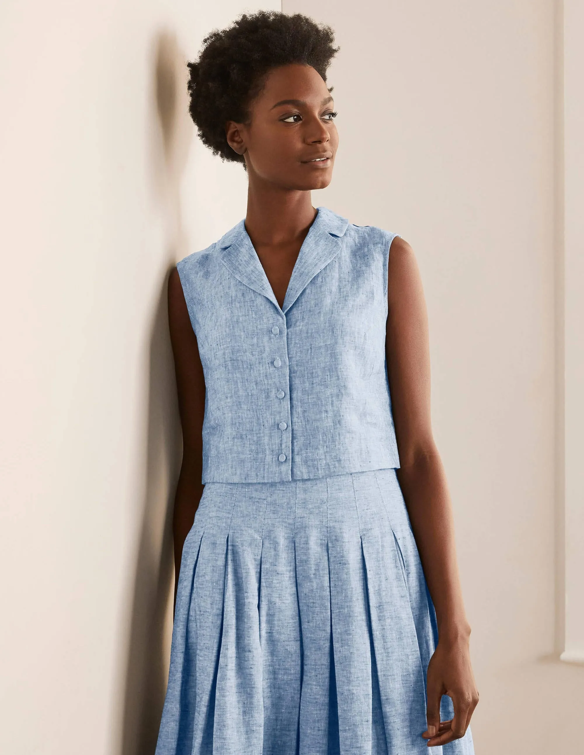 Georgina Linen Top-Authentic Blue Chambray