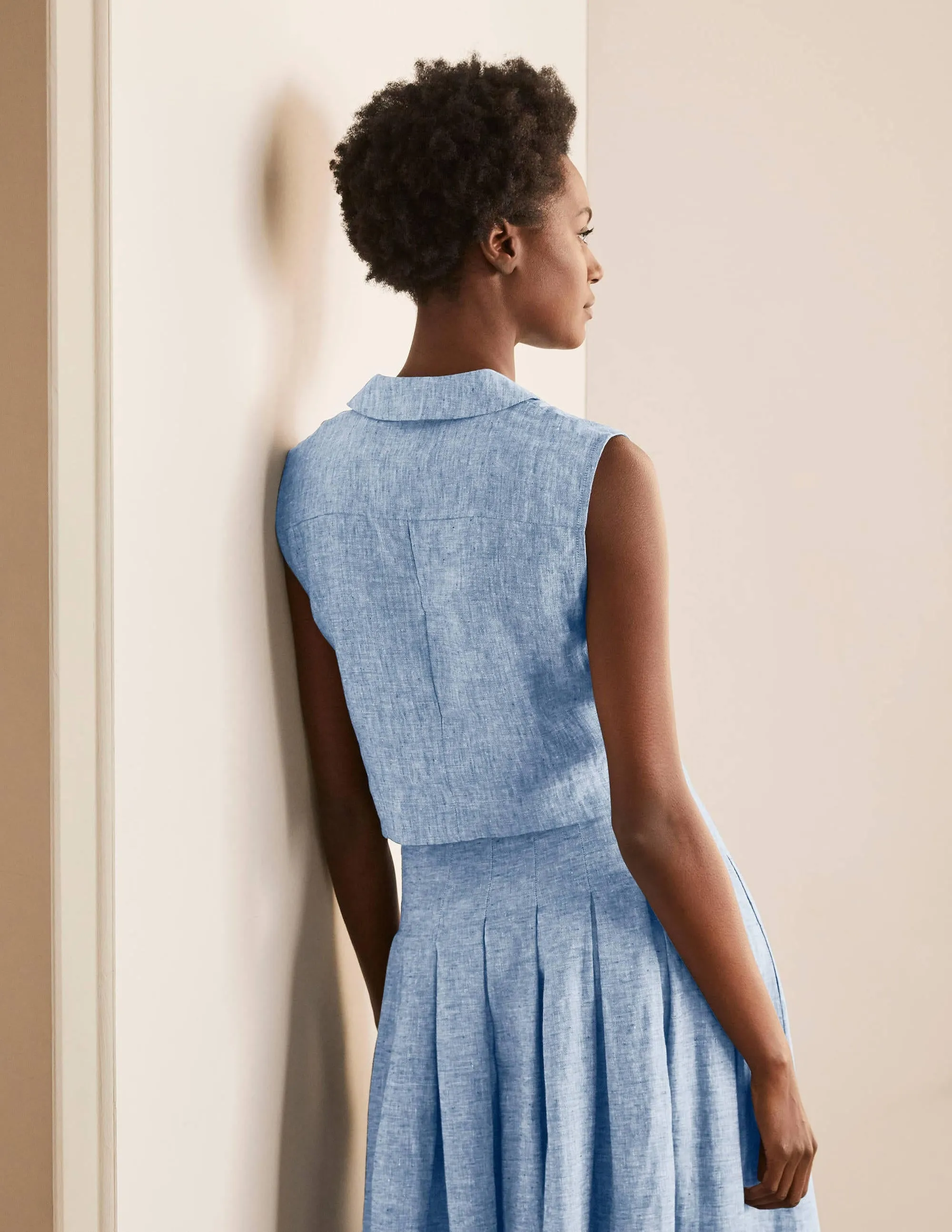 Georgina Linen Top-Authentic Blue Chambray