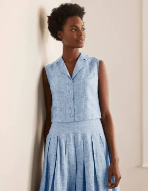 Georgina Linen Top-Authentic Blue Chambray