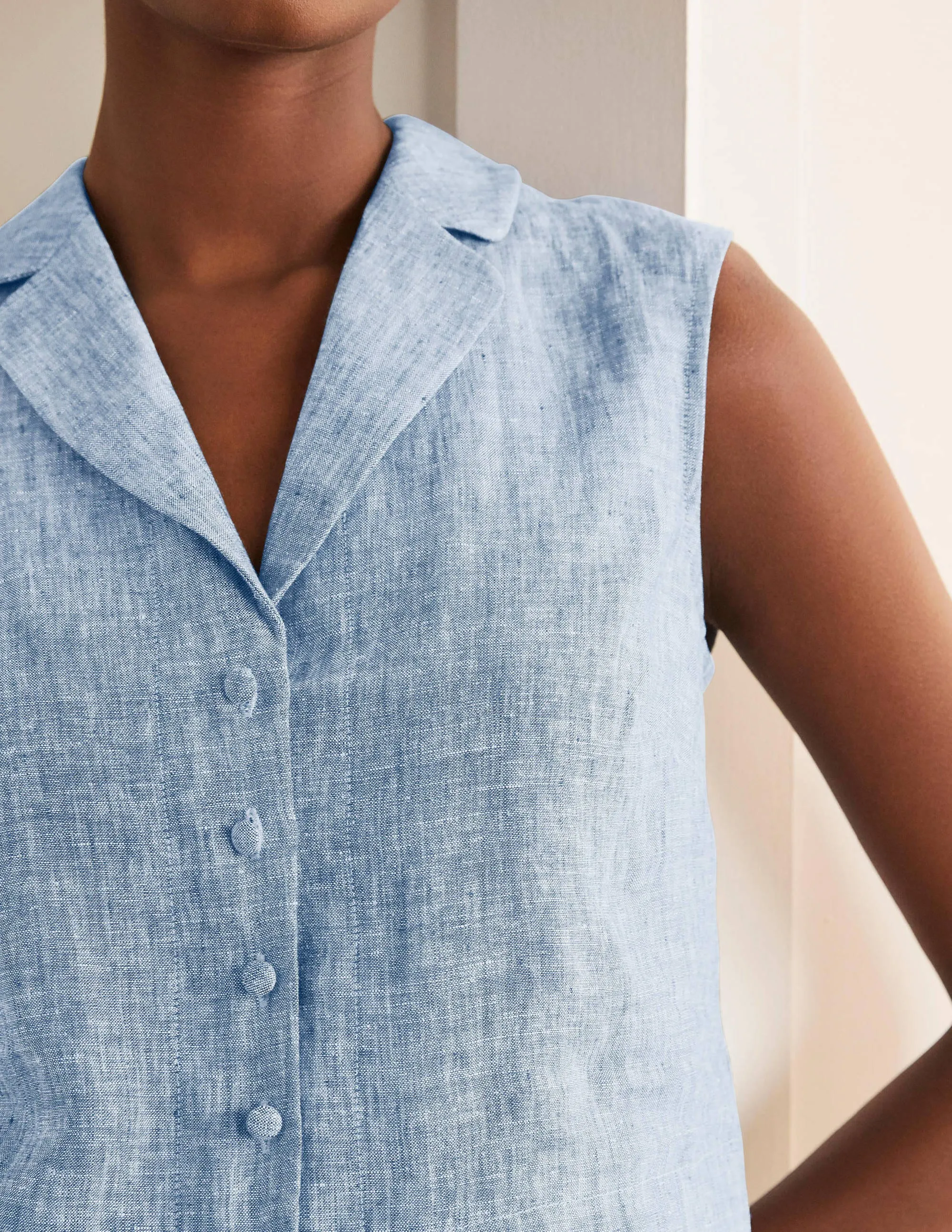 Georgina Linen Top-Authentic Blue Chambray