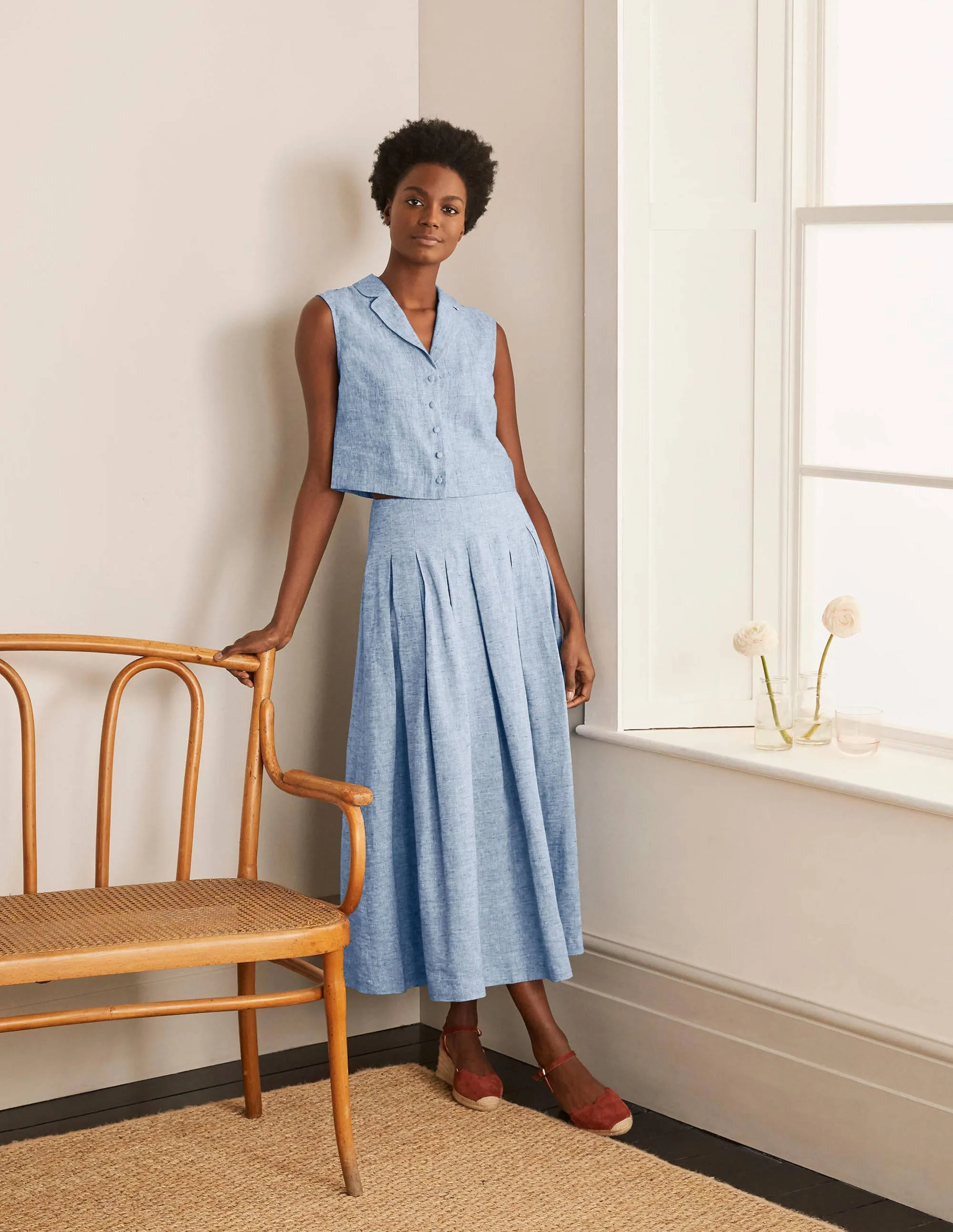 Georgina Linen Top-Authentic Blue Chambray