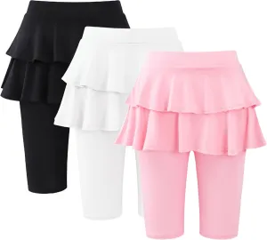 Girls 4-12 Years Knee-Length Skirted Leggings, Summer Stretchy Athletic Pants for Toddler Kids - Breathable & Durable