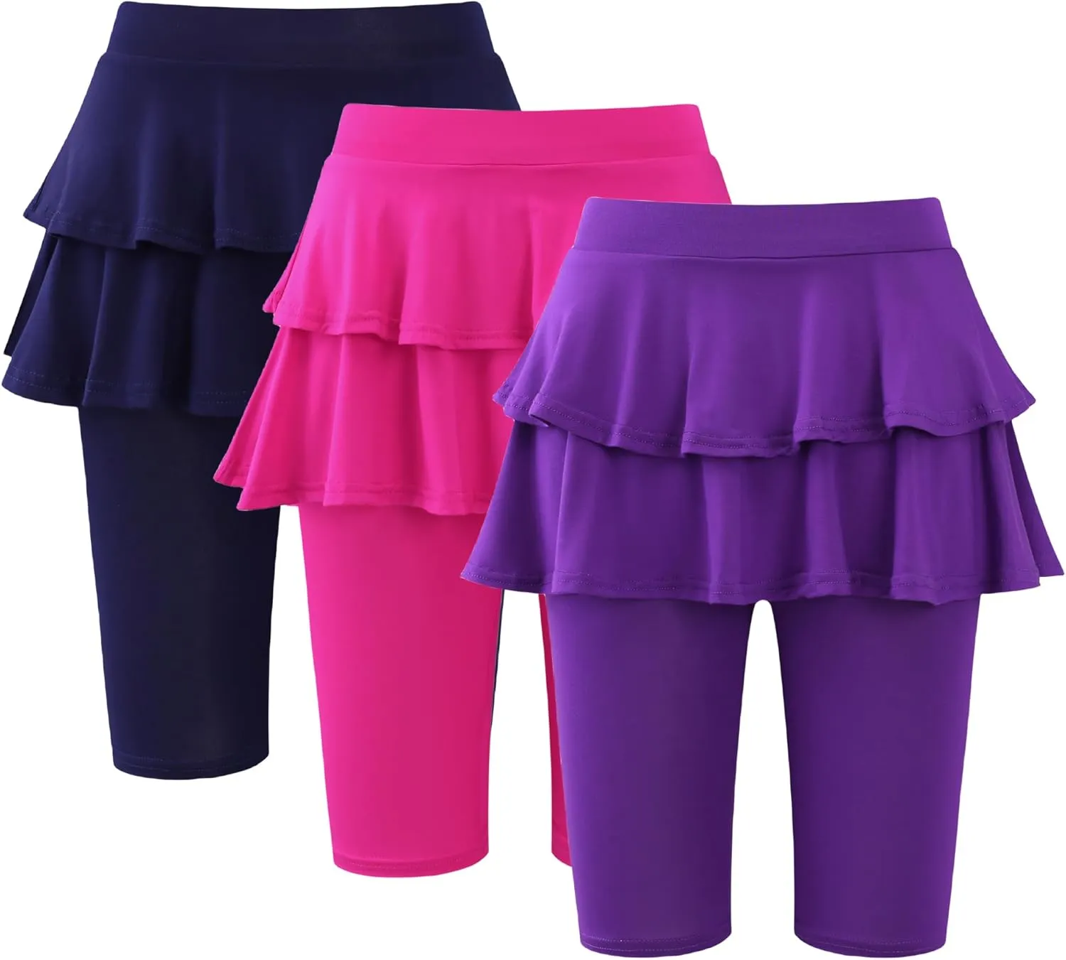 Girls 4-12 Years Knee-Length Skirted Leggings, Summer Stretchy Athletic Pants for Toddler Kids - Breathable & Durable