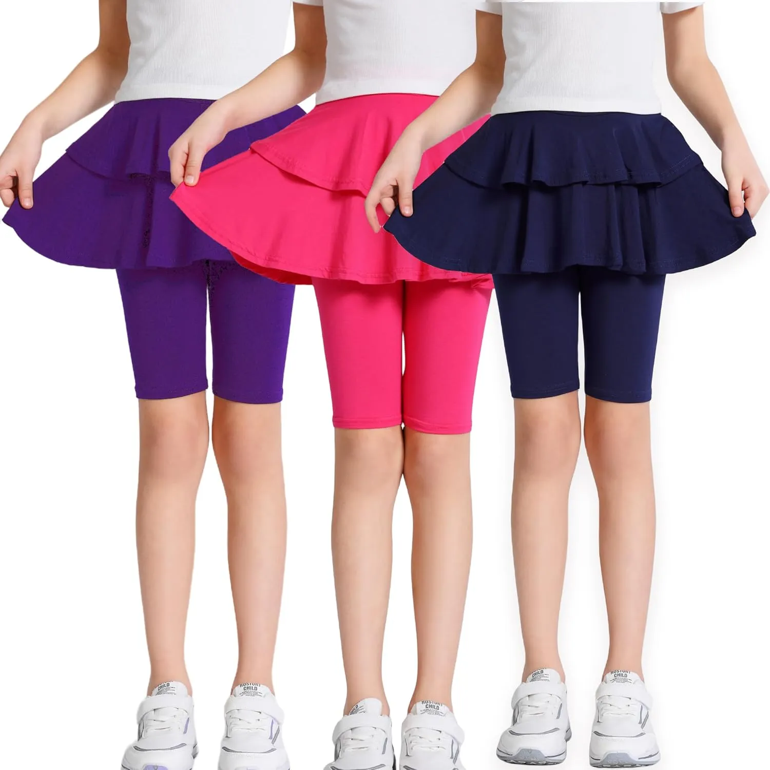 Girls 4-12 Years Knee-Length Skirted Leggings, Summer Stretchy Athletic Pants for Toddler Kids - Breathable & Durable