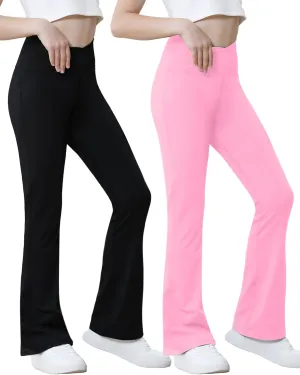 Girls Flare Leggings Cross High Waist Bootcut Yoga Pants Solid Athletic Bell Bottoms for Kids Teen, Soft and Breathable