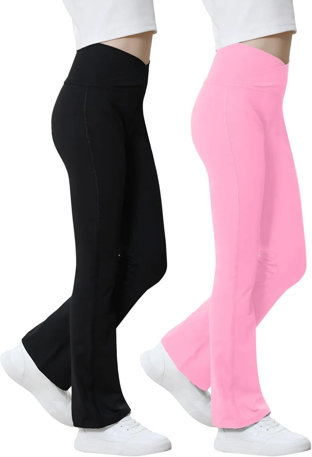 Girls Flare Leggings Cross High Waist Bootcut Yoga Pants Solid Athletic Bell Bottoms for Kids Teen, Soft and Breathable