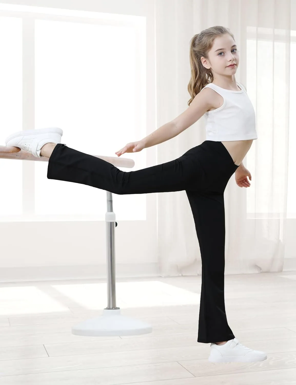 Girls Flare Leggings Cross High Waist Bootcut Yoga Pants Solid Athletic Bell Bottoms for Kids Teen, Soft and Breathable