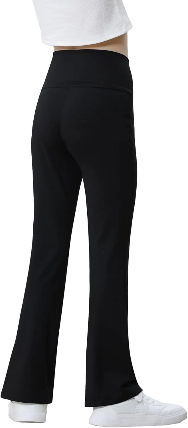 Girls Flare Leggings Cross High Waist Bootcut Yoga Pants Solid Athletic Bell Bottoms for Kids Teen, Soft and Breathable