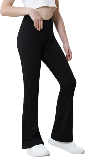 Girls Flare Leggings Cross High Waist Bootcut Yoga Pants Solid Athletic Bell Bottoms for Kids Teen, Soft and Breathable