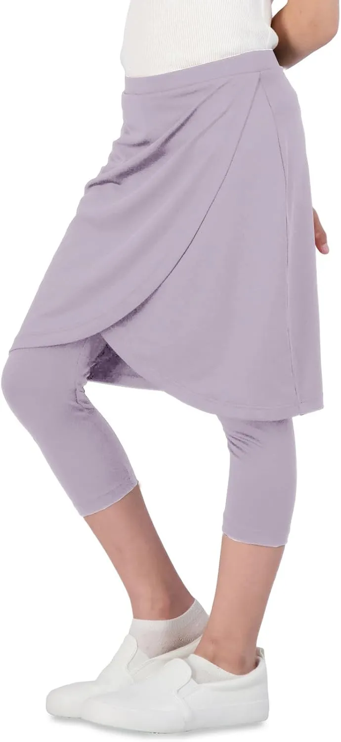 Girls High Elastic Waist Capri Pants Kids Cute Active Golf Tennis Skorts Leggings Skirts Trousers